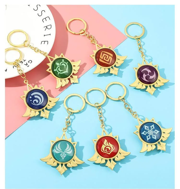 Hot Sale Custom Logo Double-Sided Key Pendant Rice Wife God′s Eye Genshin Metal Key Chain